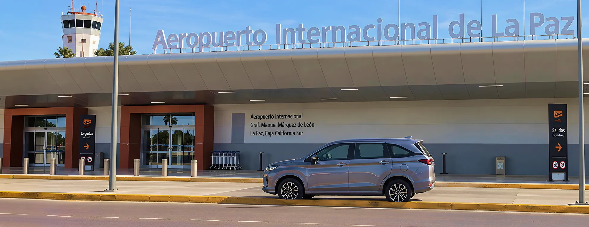 Vehículo para traslados frente al Aeropuerto Internacional de La Paz